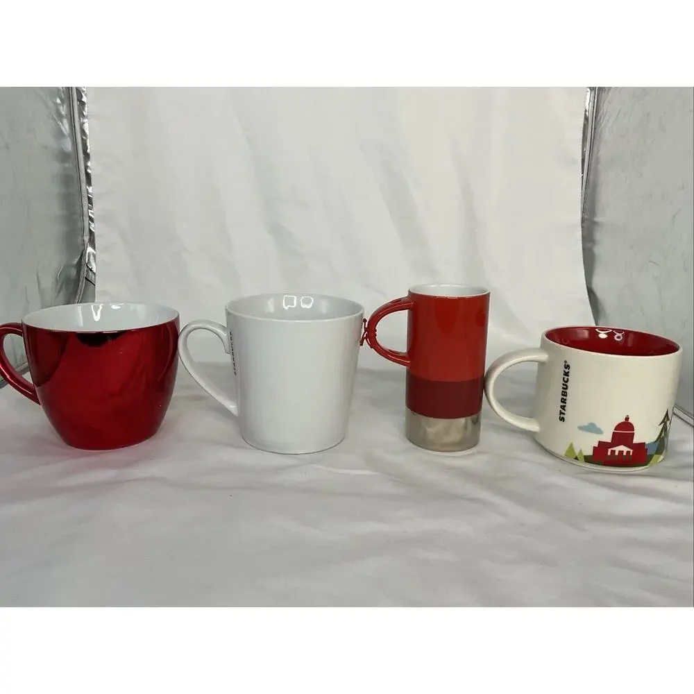 VTG STARBUCKS RED 4 MUG CUP LOT FIREWORK CHRISTMAS WASHINGTON - Picture 4 of 8